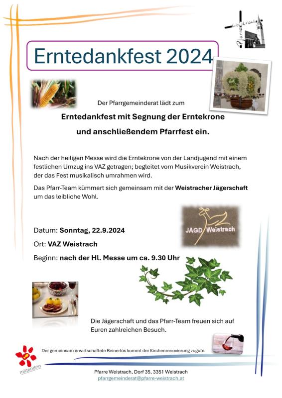 Einladung zum Erntedankfest 2024